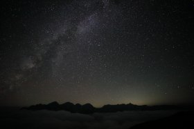 穂高連峰にかかる天の川